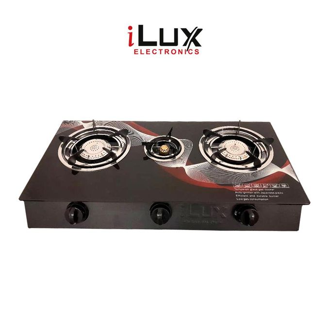 Ilux Cuisinière à Gaz – Réchaud 3 Feux Vitré – LXG-8413-Z95 – Noir Ilux Cuisinière à Gaz – Réchaud 3 Feux Vitré – LXG-8413-Z95 – Noir